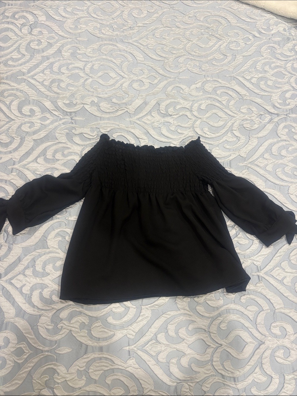 Women’s Off-Shoulder Smocked Black Top